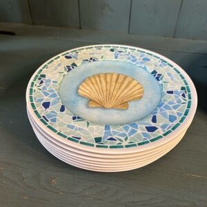 Seashell Mosaic Melamine Salad Plate - Blue & Aqua - Set of 8